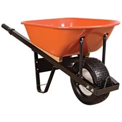 Leonard 6 Cubic Foot Orange Steel Tray Wheelbarrow With Steel Handles And Flat Free Tires