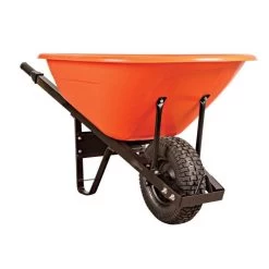 Leonard 8-Cubic-Foot Orange Poly Tray Wheelbarrow With Steel Handles And Pneumatic Tires