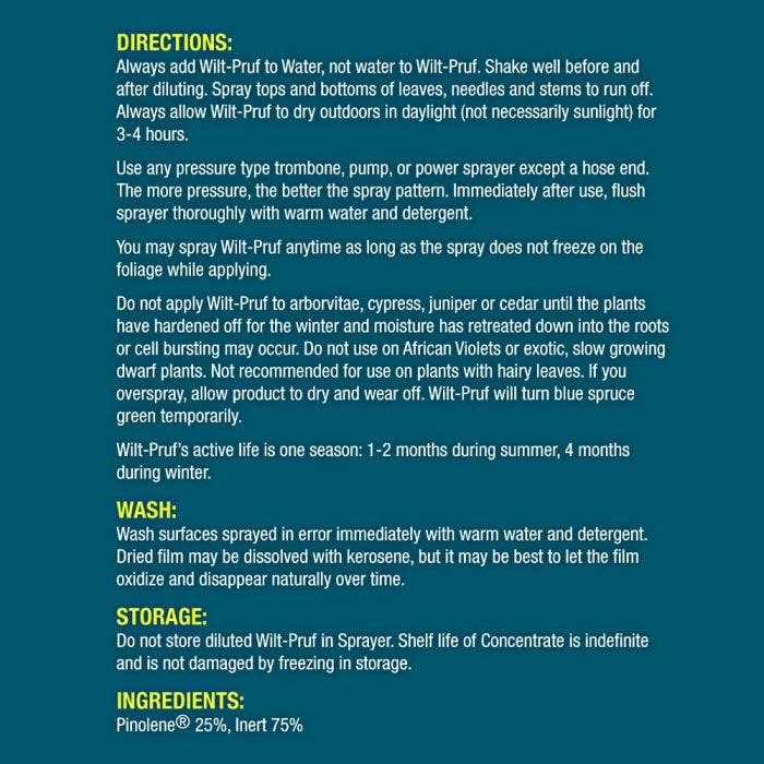 Wilt-Pruf Anti-Transpirant Plant Protection 1 Quart Concentrate 2 Wilt-Pruf Anti-Transpirant Plant Protection 1 Quart Concentrate - Image 2